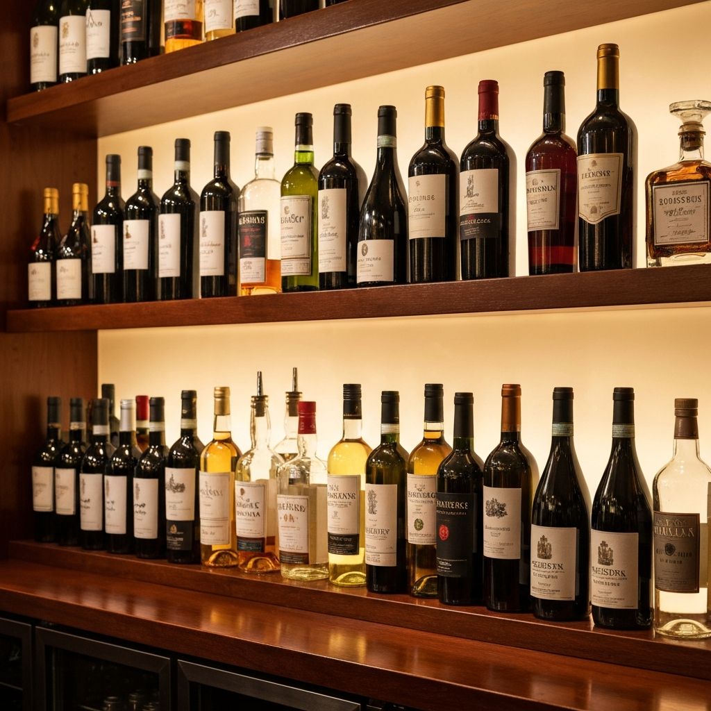 Bar Flaschen und Weinglaesern